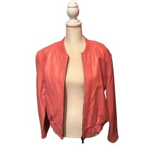 NWOT Knoles & Carter Leather Bomber Jacket XL Pink (Missing Zipper Bottom Stop)